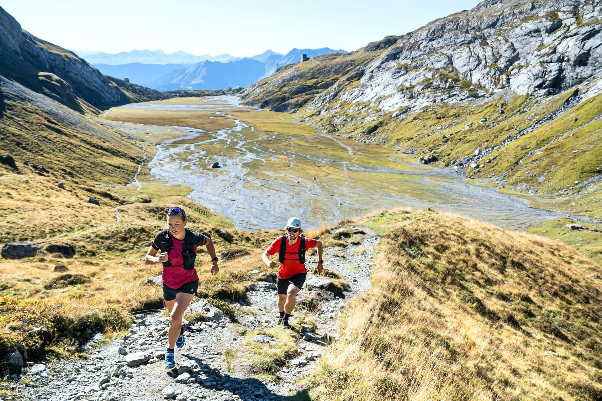 Trail runners on the Segnesboden